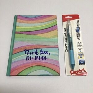Think Less, Do More Journal Diary Blue Gel Pen Set 60 Ruled Pages Notebook NEW